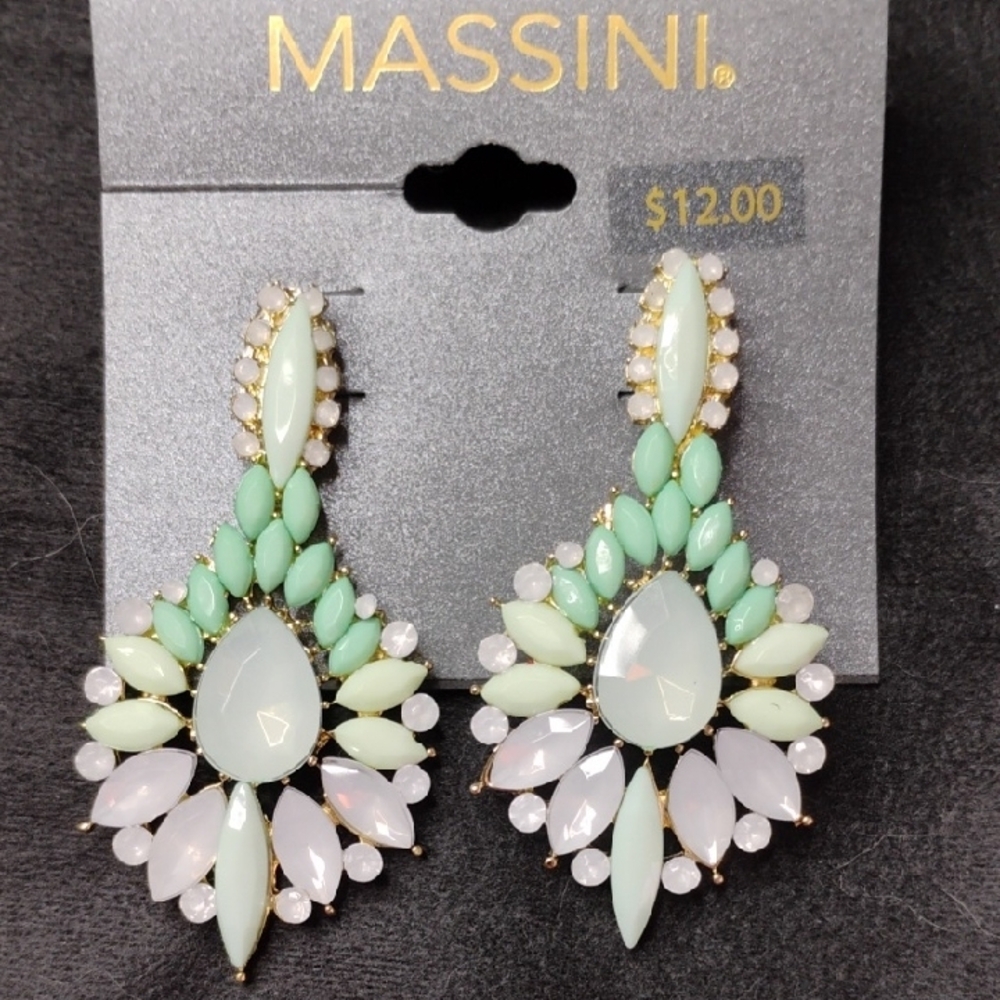Massini Green and White Floral Drop Earrings